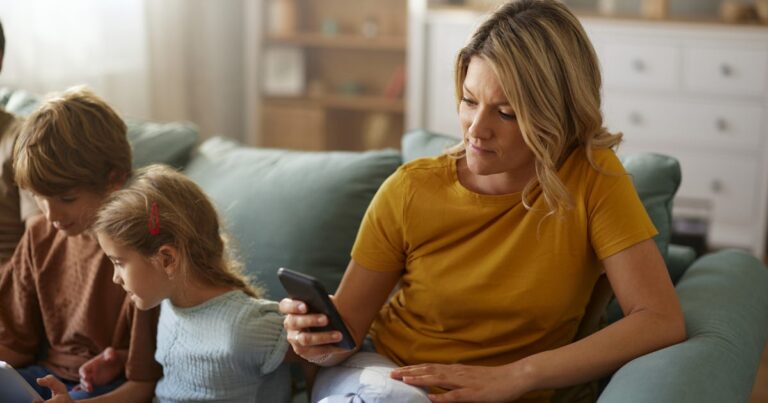 carefree mother text messaging